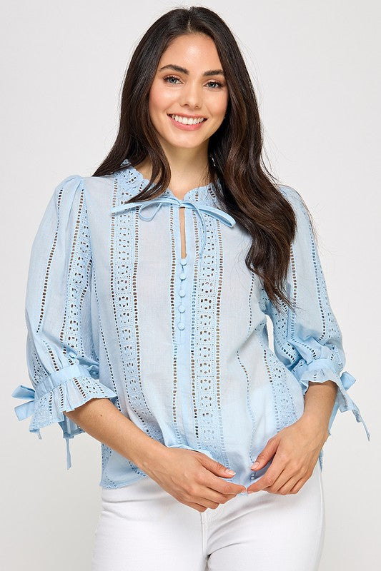 Blue Keyhole Detail Shirt