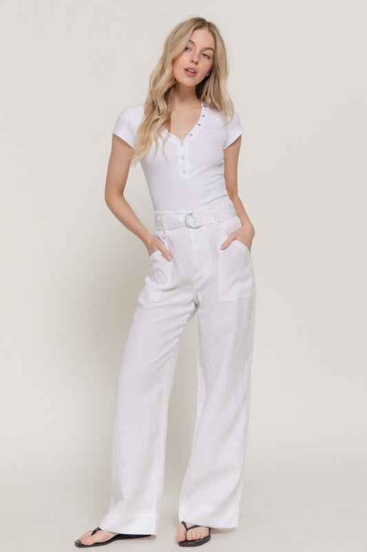 White Woven Wide Leg Pant (No Spandex)