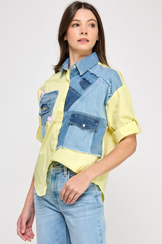 Yellow Patch Denim Shirt