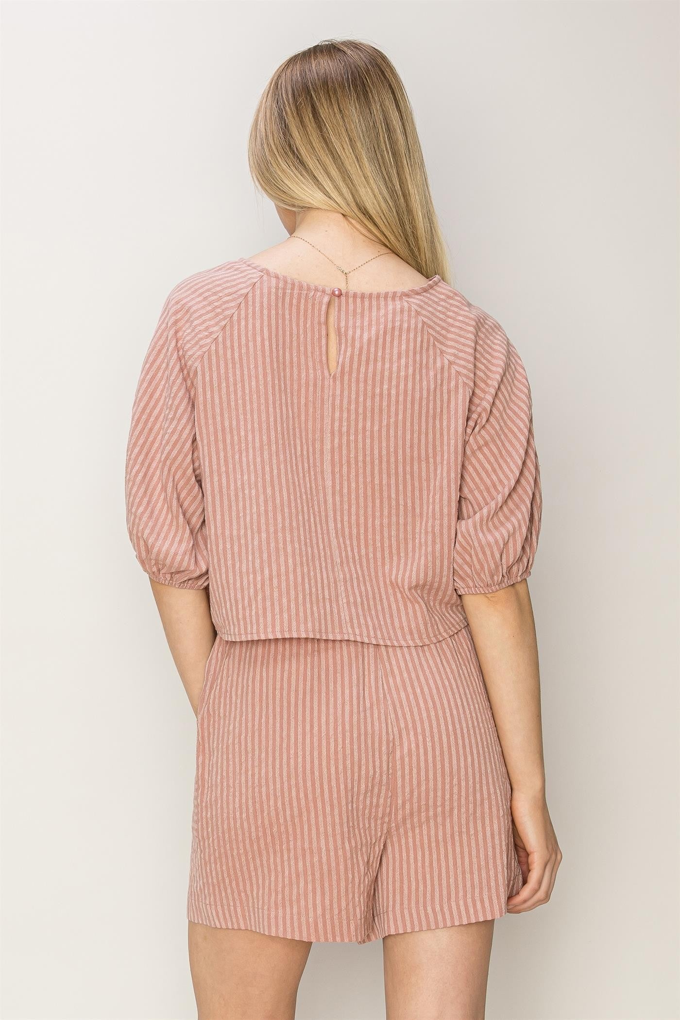 Mauve Striped Top & Short Set