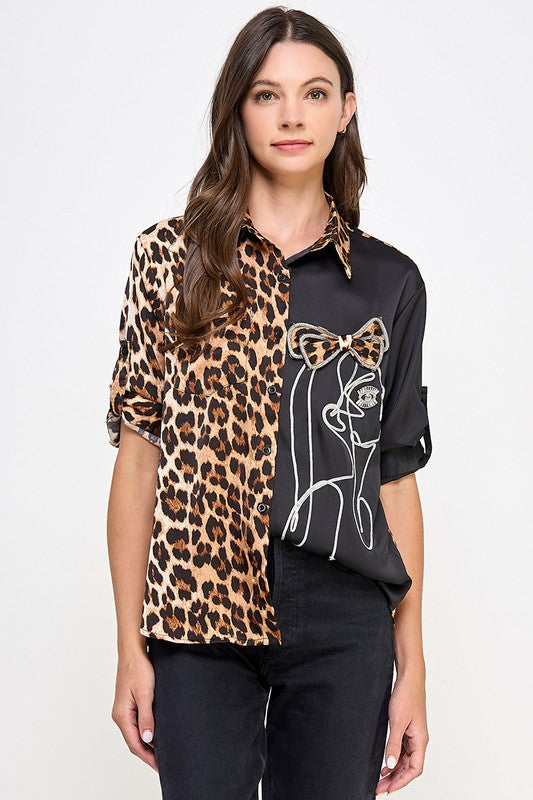 Black Animal Print Face Top