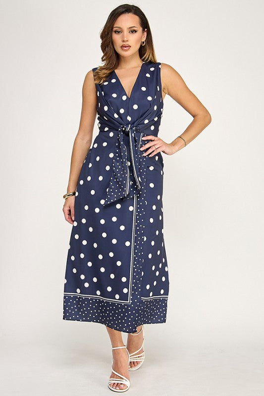 Navy Polka Dot Midi Dress