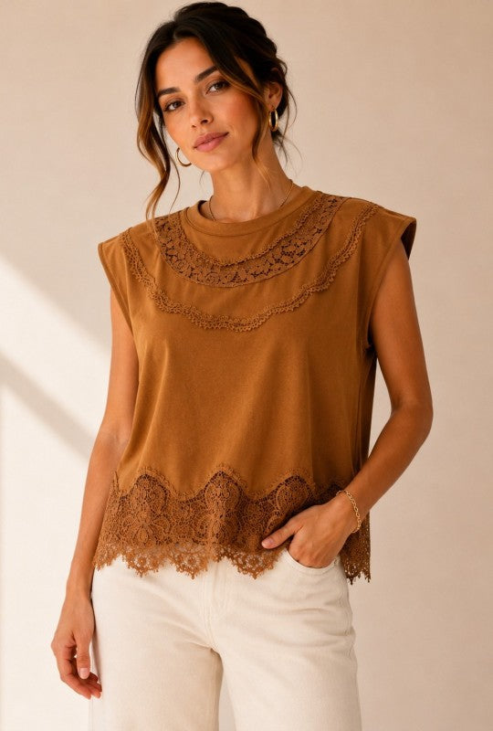 Lace Camel T-Shirt