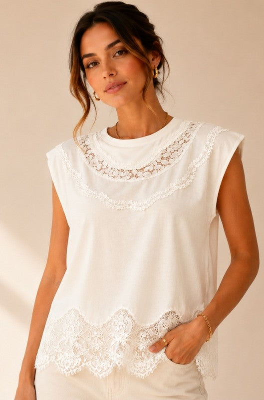 Lace Beige T-Shirt