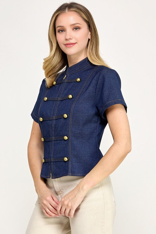 Pre-order Oct 5 Dark Denim Napoleon Top