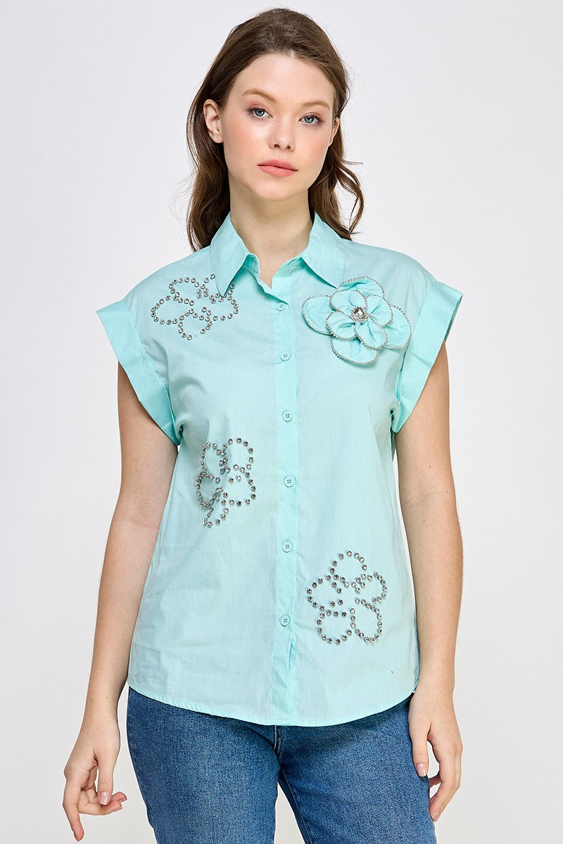 Mint Button Down Top