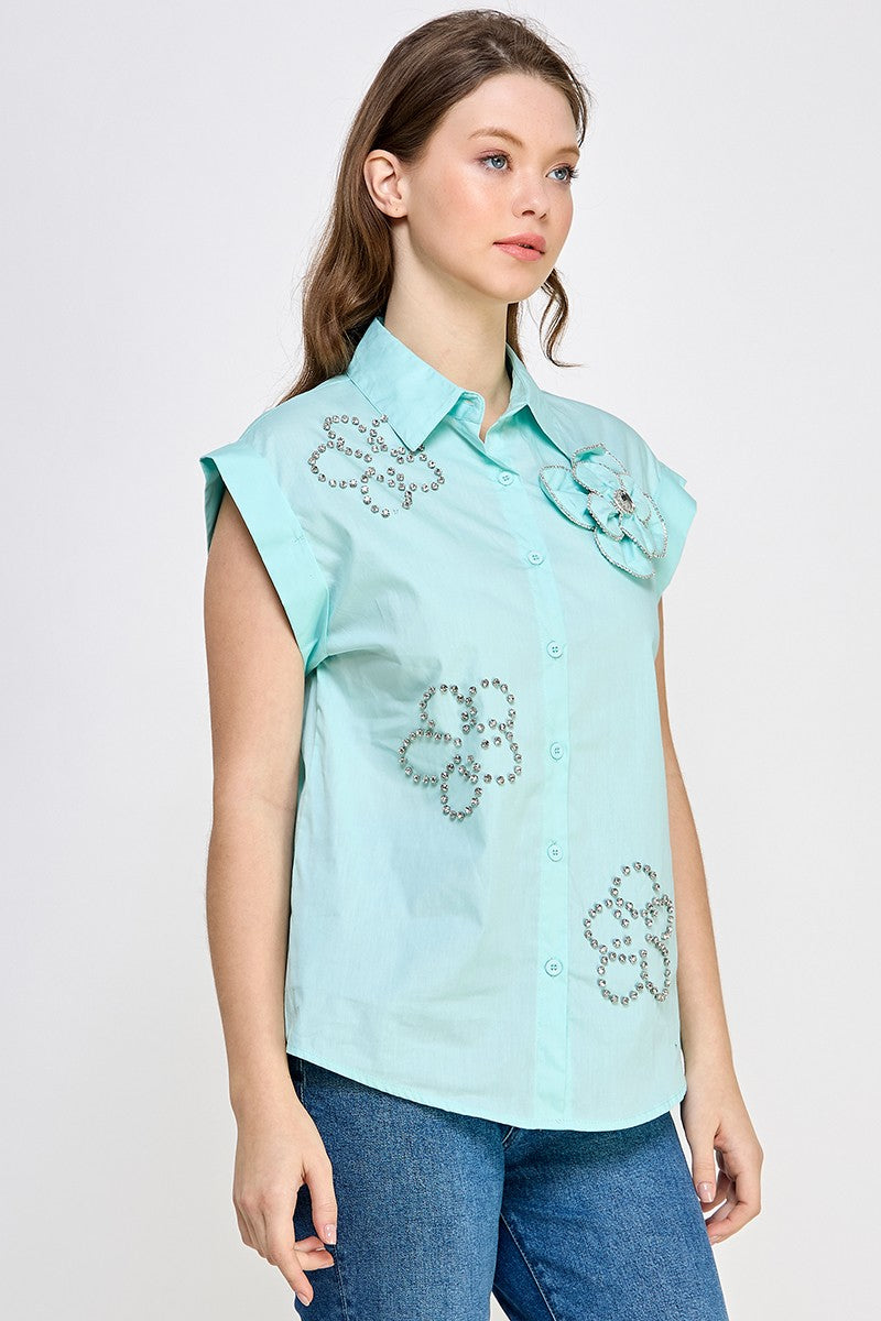Mint Button Down Top
