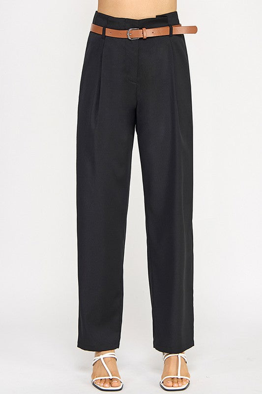 Black Belted Paper Bag Pants