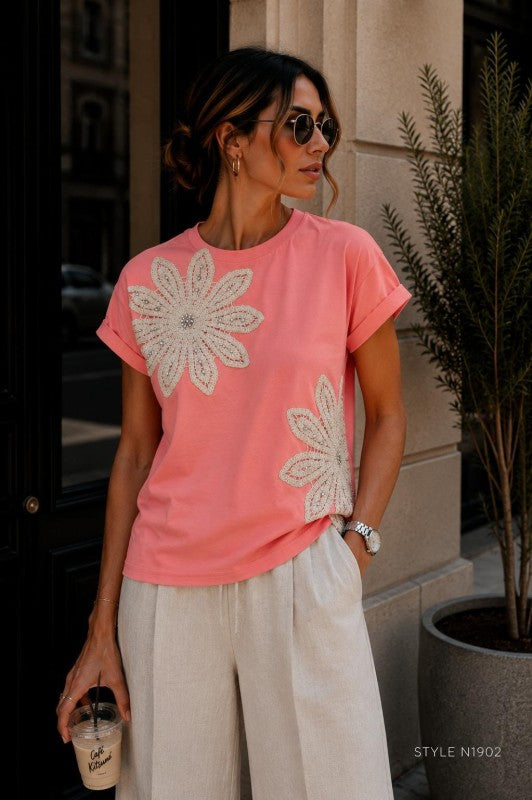 Pink Embroidery T-Shirt