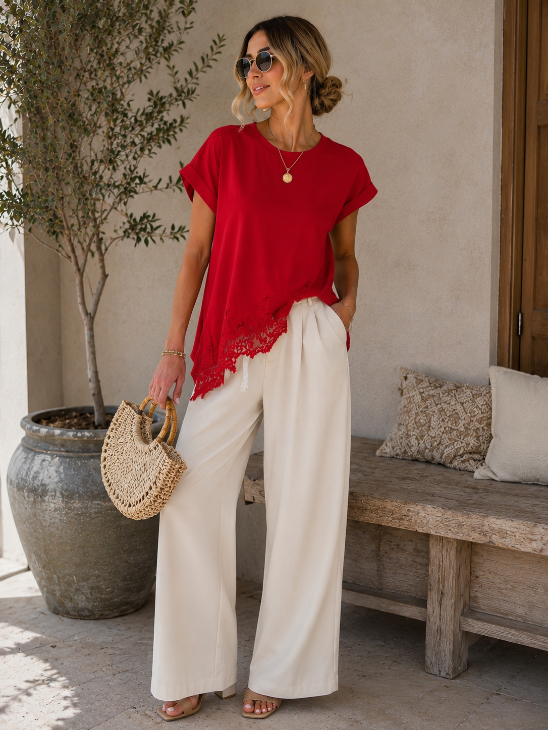 Asymmetric Red T-Shirt