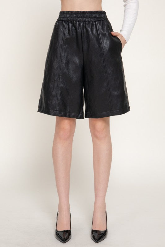 Black Faux Leather Short