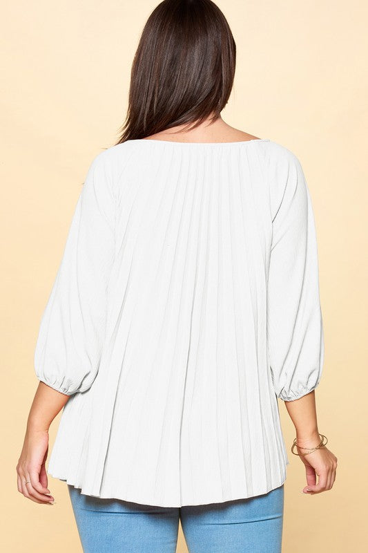 Solid Woven Pleated Blouse
