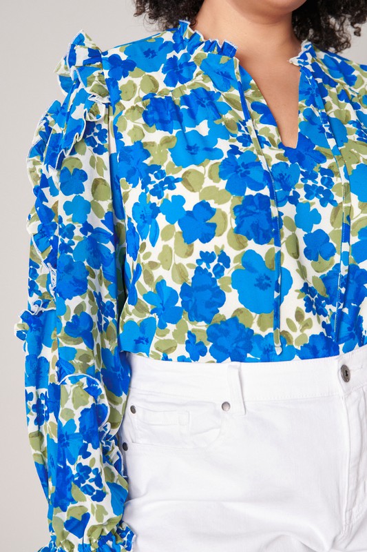 Floral Balloon Sleeve Blouse Curve