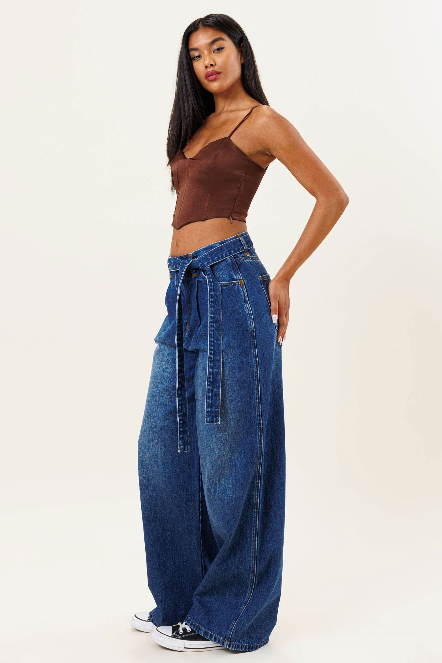 HIGH WAISTED WIDE LEG W BELT DETAIL