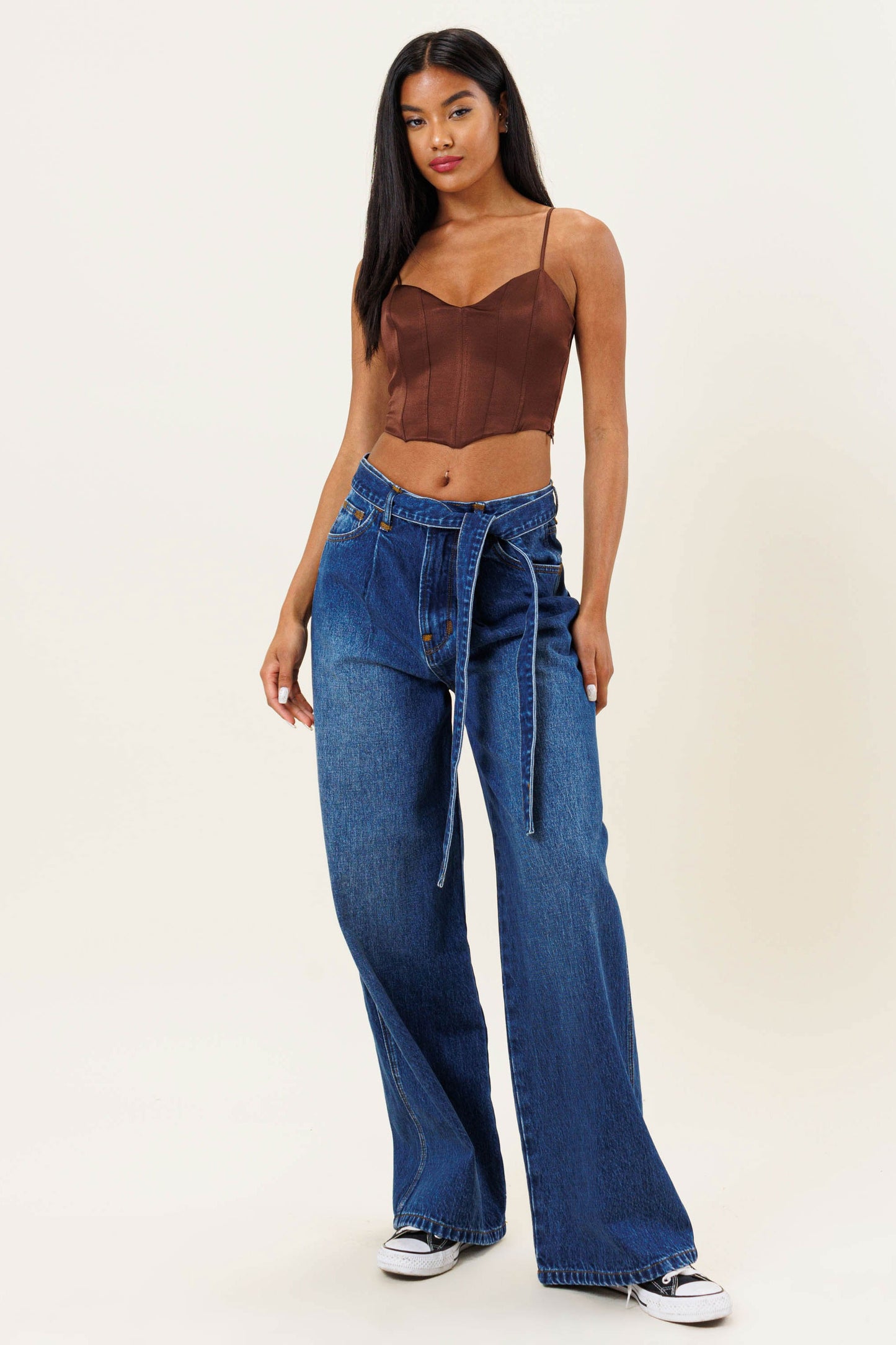 HIGH WAISTED WIDE LEG W BELT DETAIL