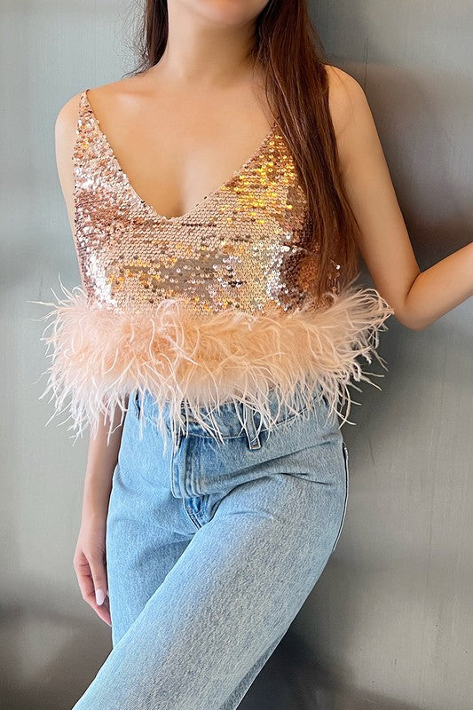 Rose Gold Sequin Feather Top