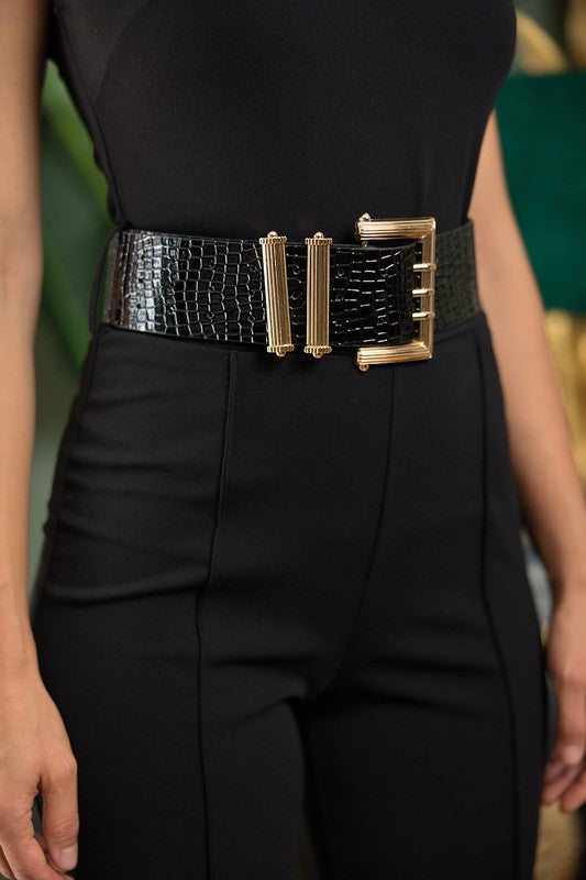 White & Black HIGH WAIST PANTS WITH SNAKE PRINT BELT
