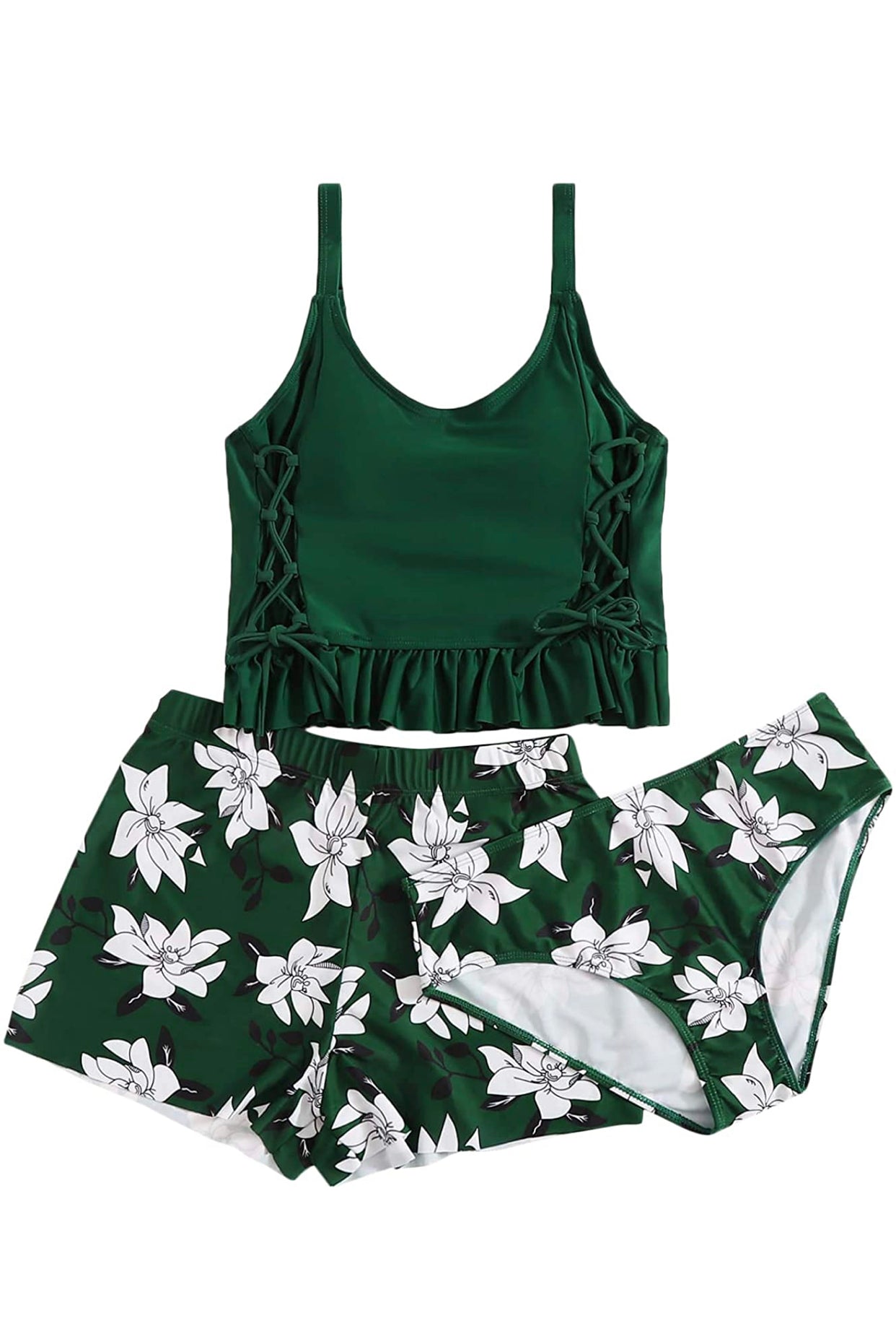 Lace Up Ruffle Swimsuit (3pc Set)
