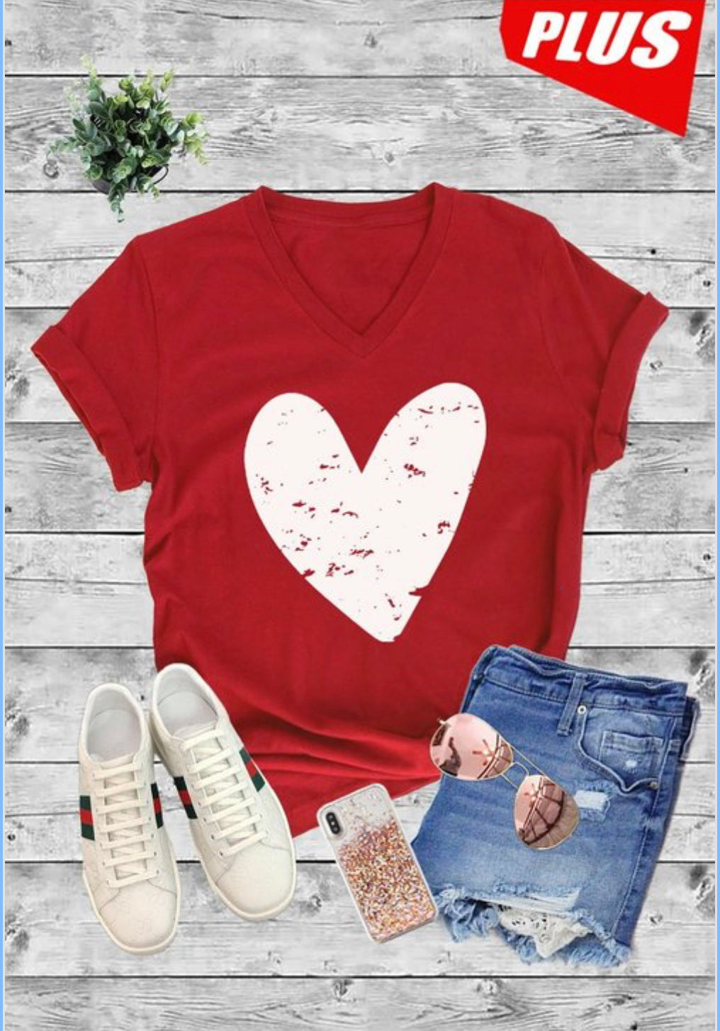 Heart Graphic Short Sleeve V Neck T-Shirt