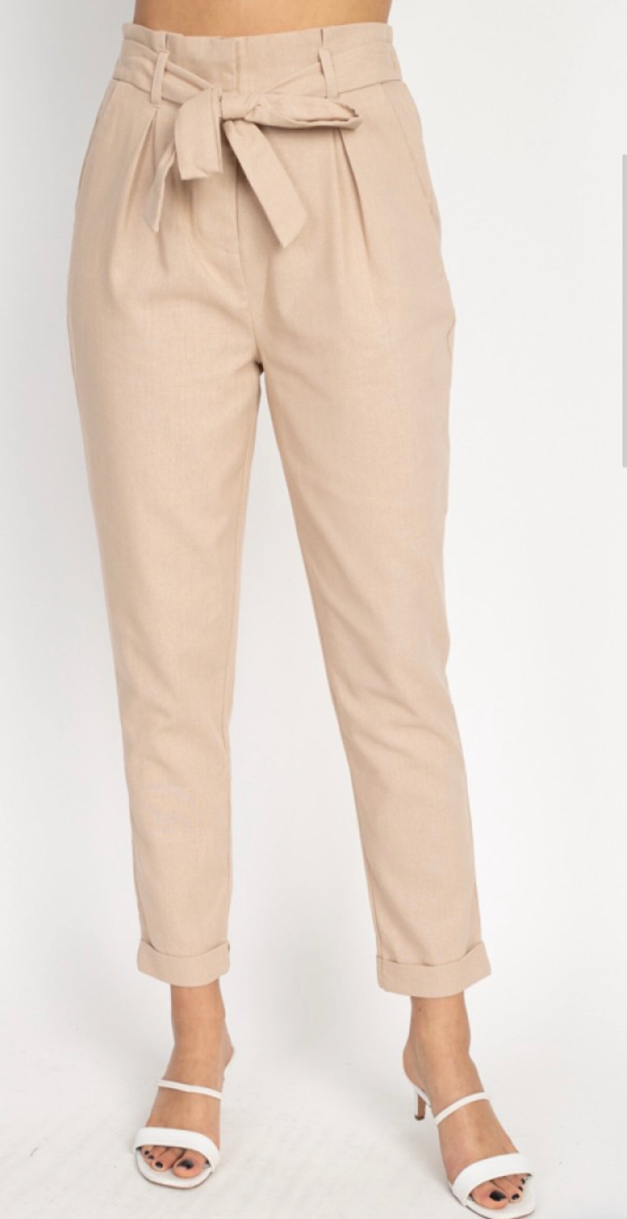 Belted Linen Paperbag Pants