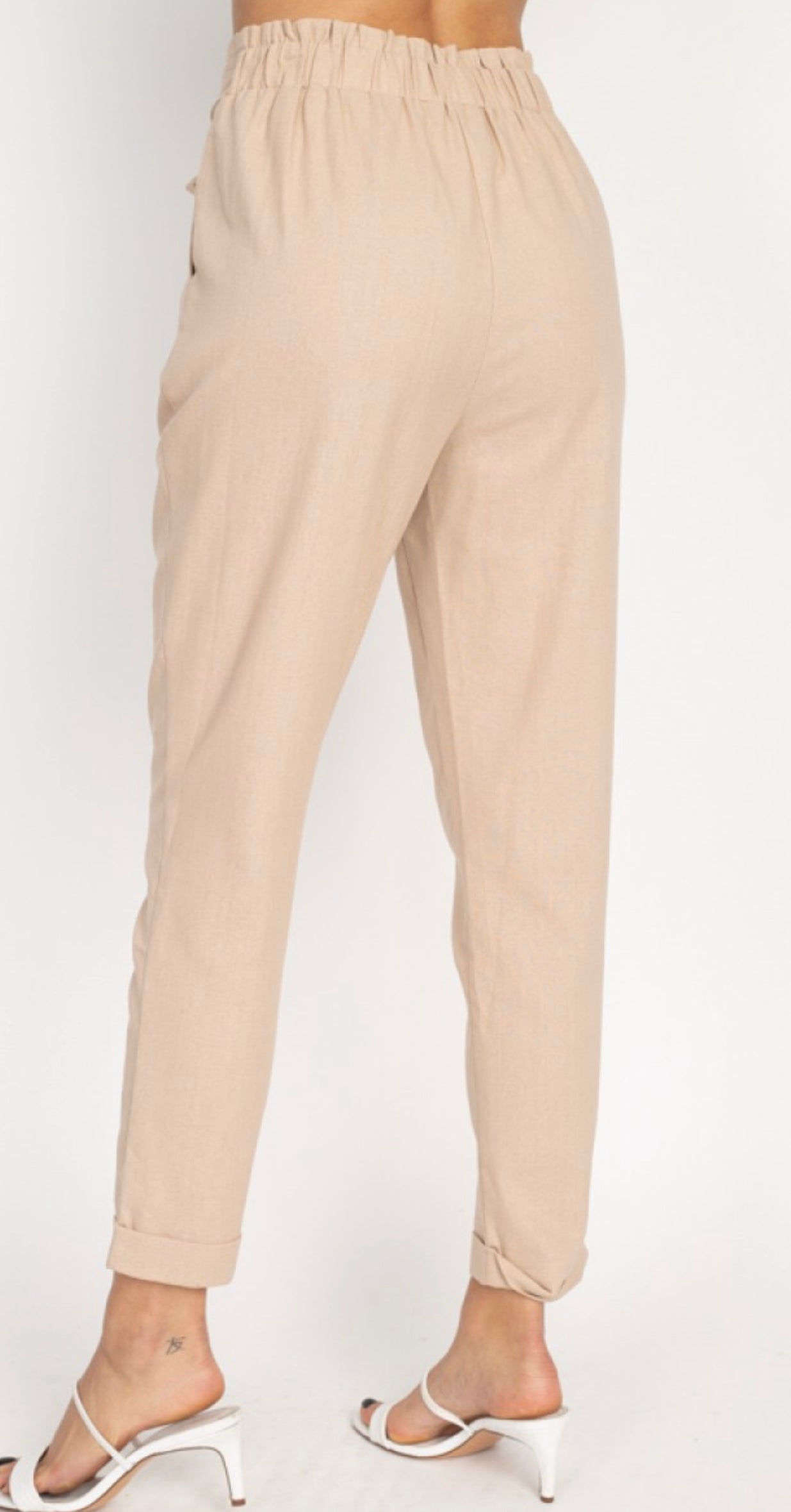Belted Linen Paperbag Pants