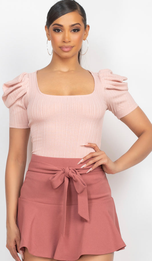 Shoulder Shirring Puff Sleeve Top