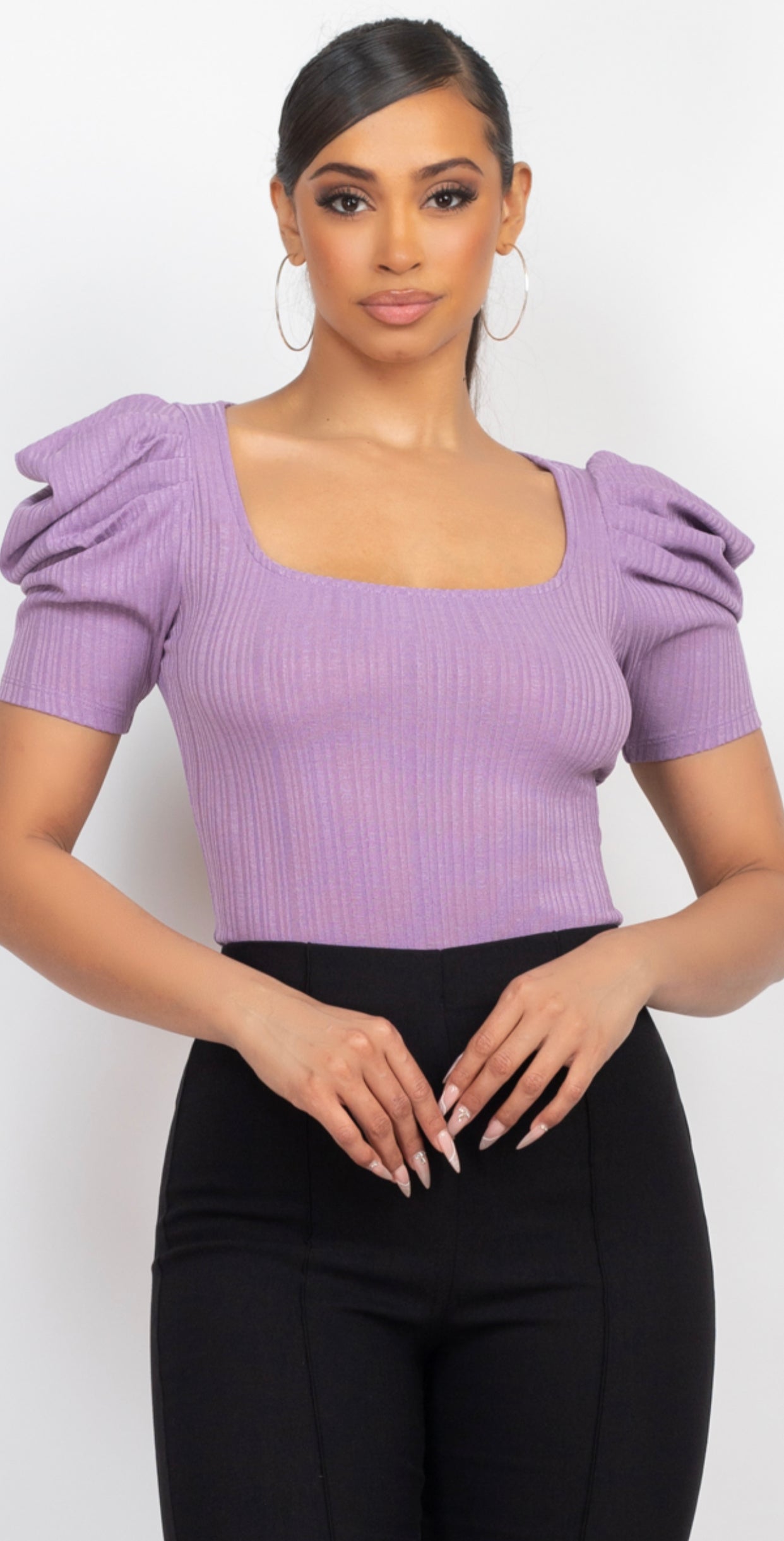 Shoulder Shirring Puff Sleeve Top