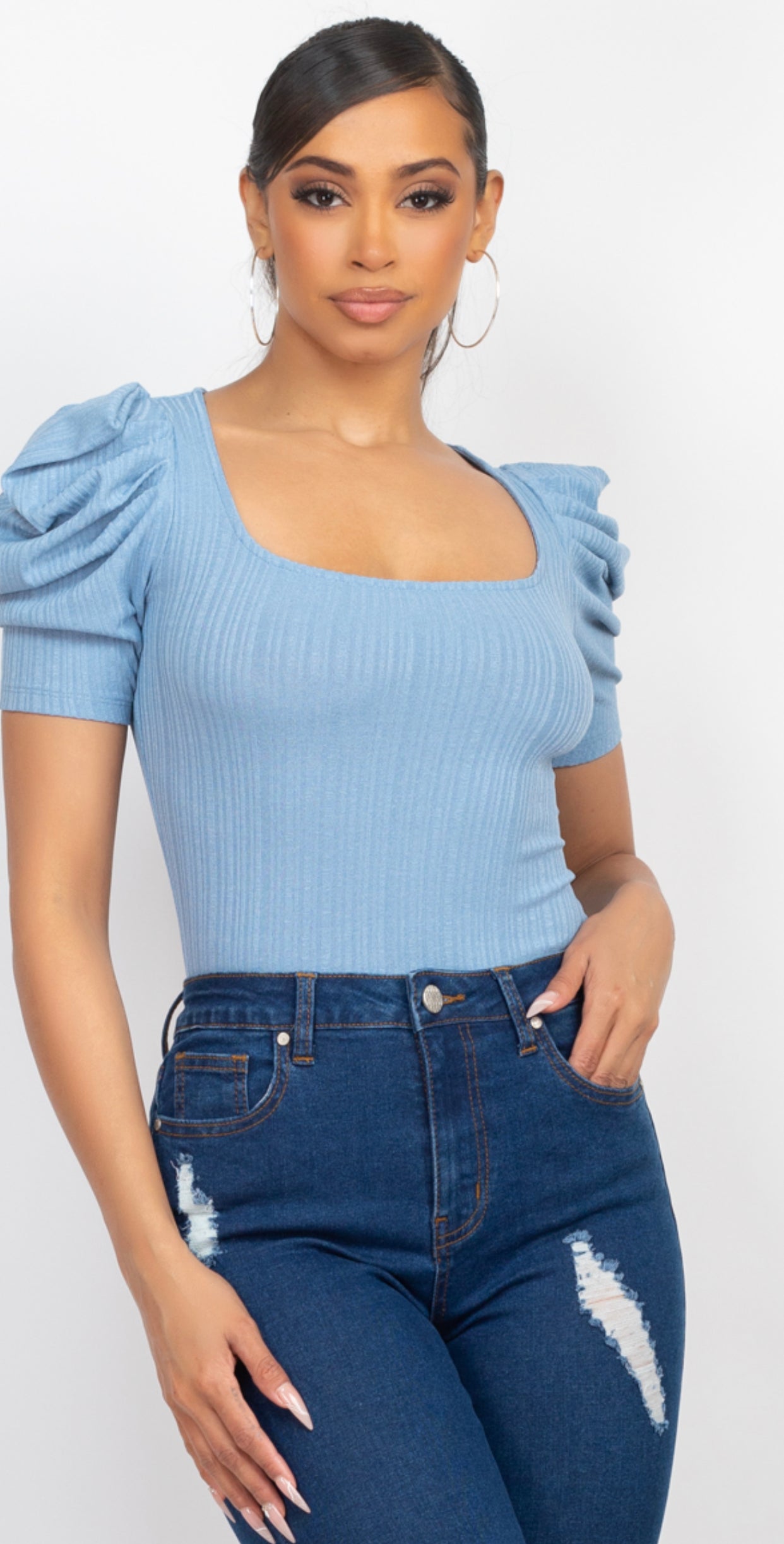 Shoulder Shirring Puff Sleeve Top