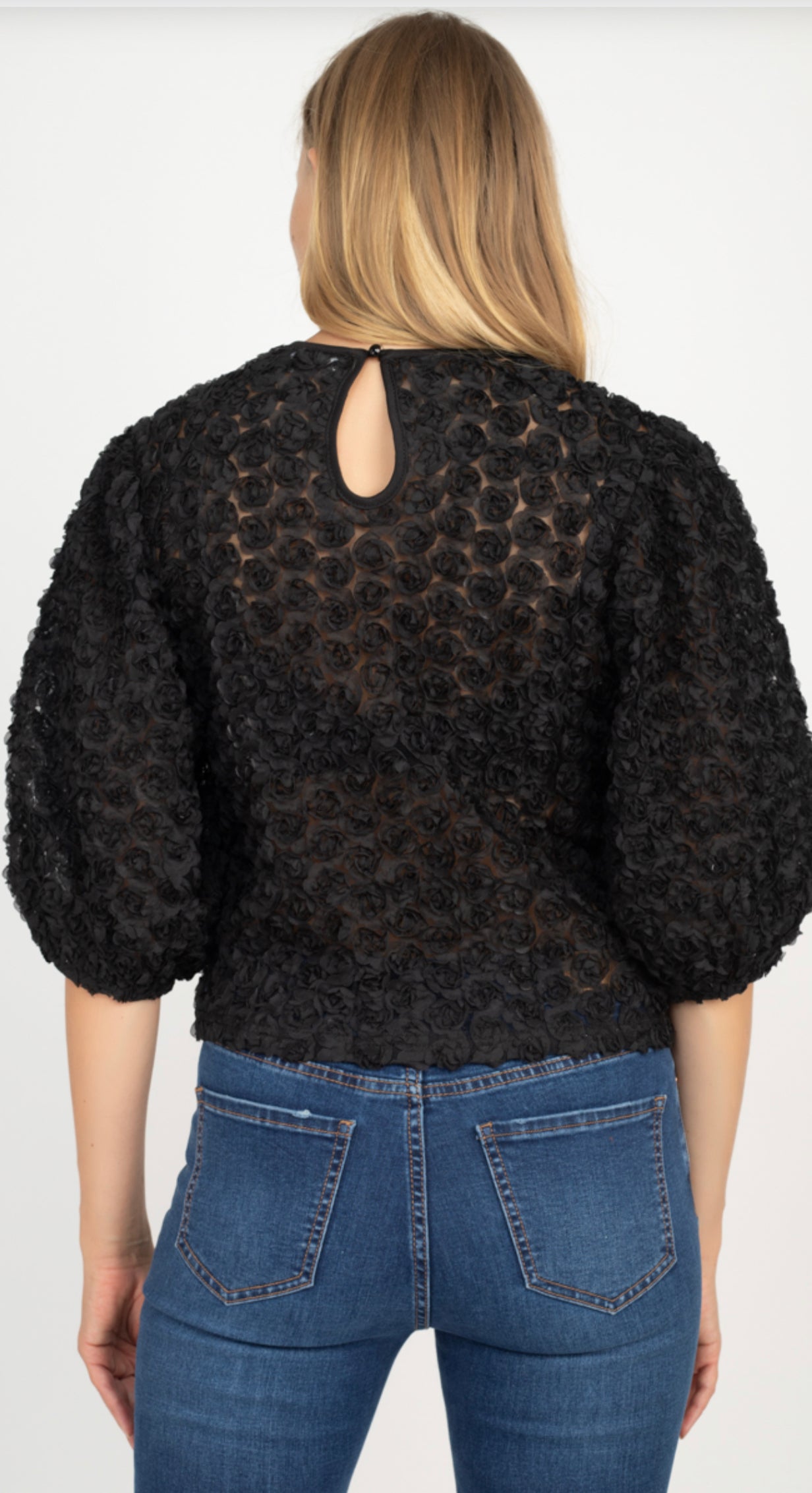 Semi Sheer Floral Jacquard Top