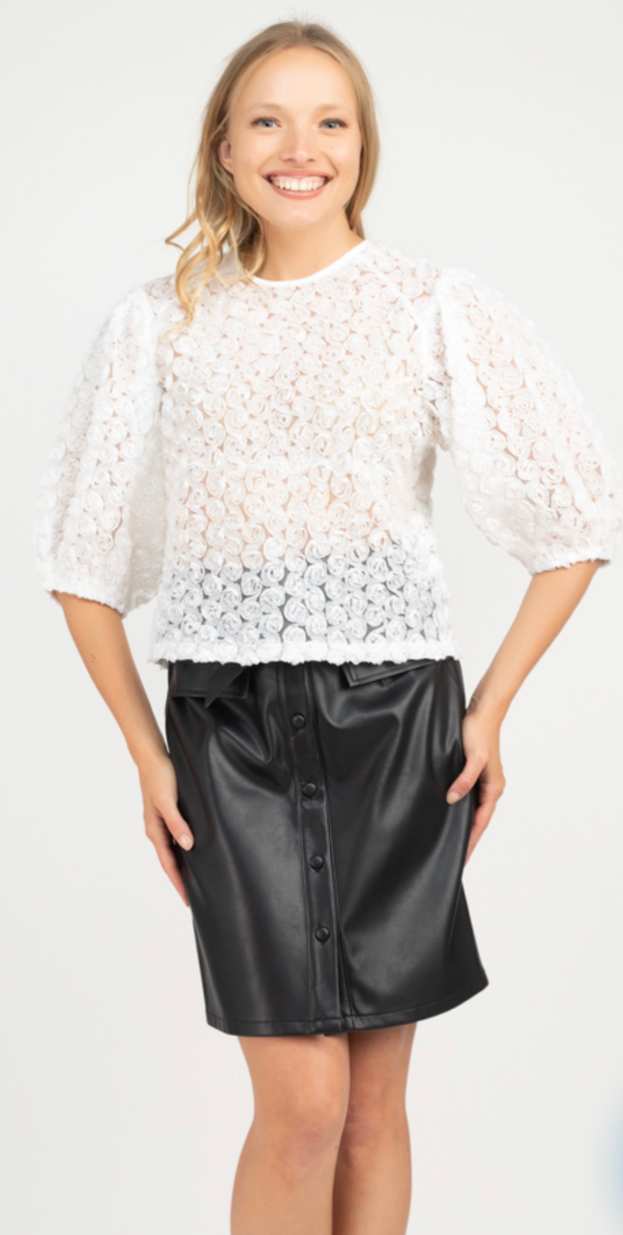 Semi Sheer Floral Jacquard Top