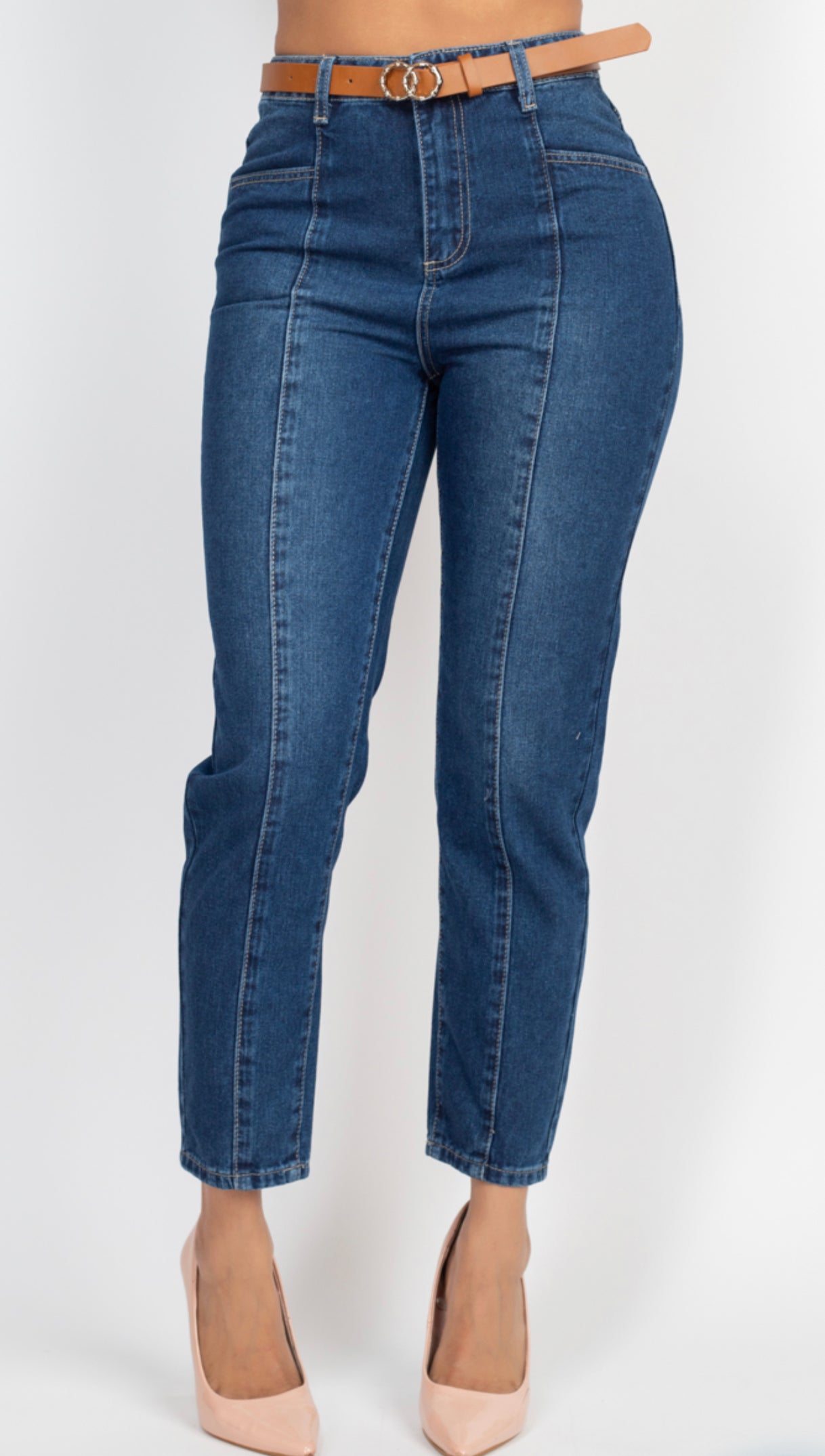 Size 1 Belted Mom Jean Dark Denim