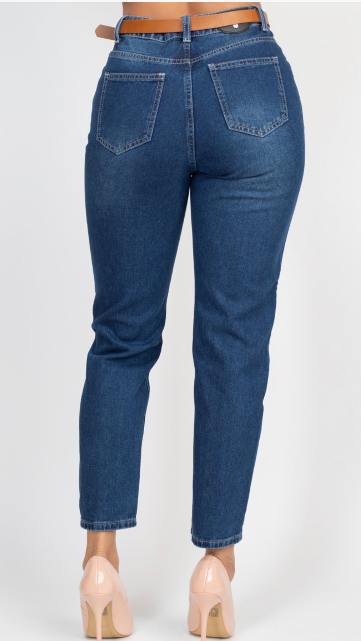 Size 1 Belted Mom Jean Dark Denim
