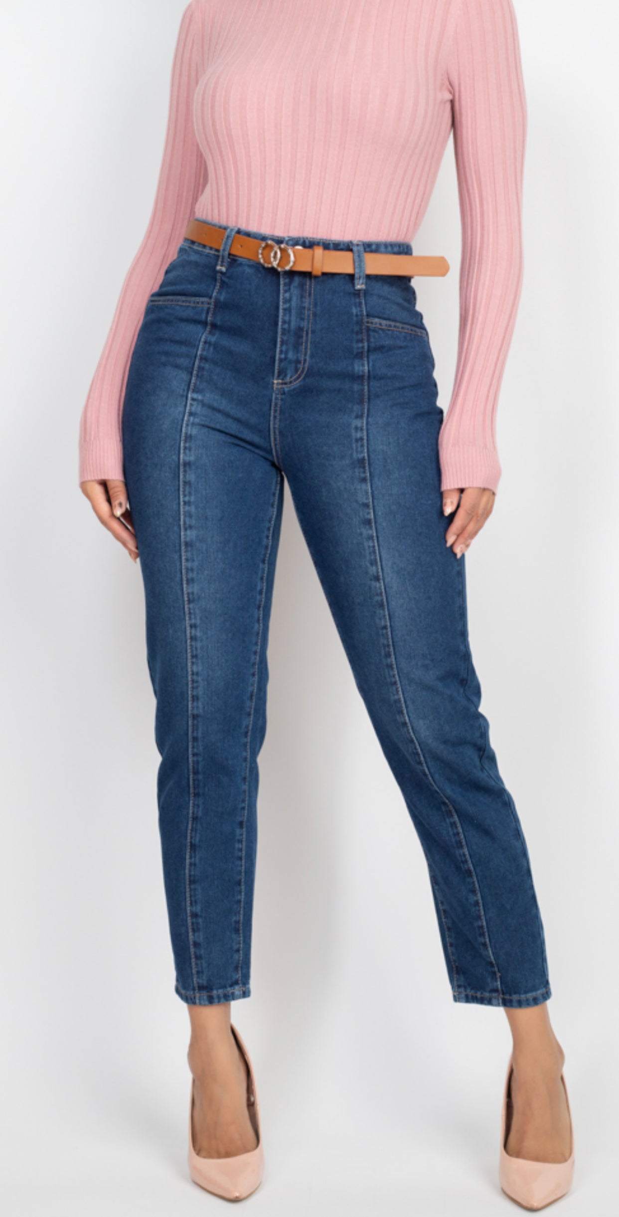Size 1 Belted Mom Jean Dark Denim