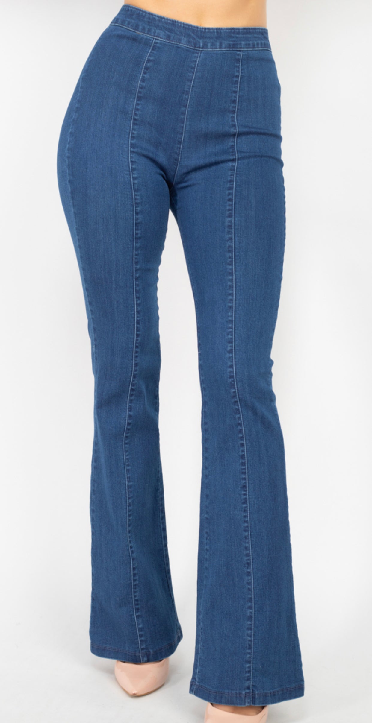 Large V Neck Ruffled Sleeves Top & Denim Flare Pants Set