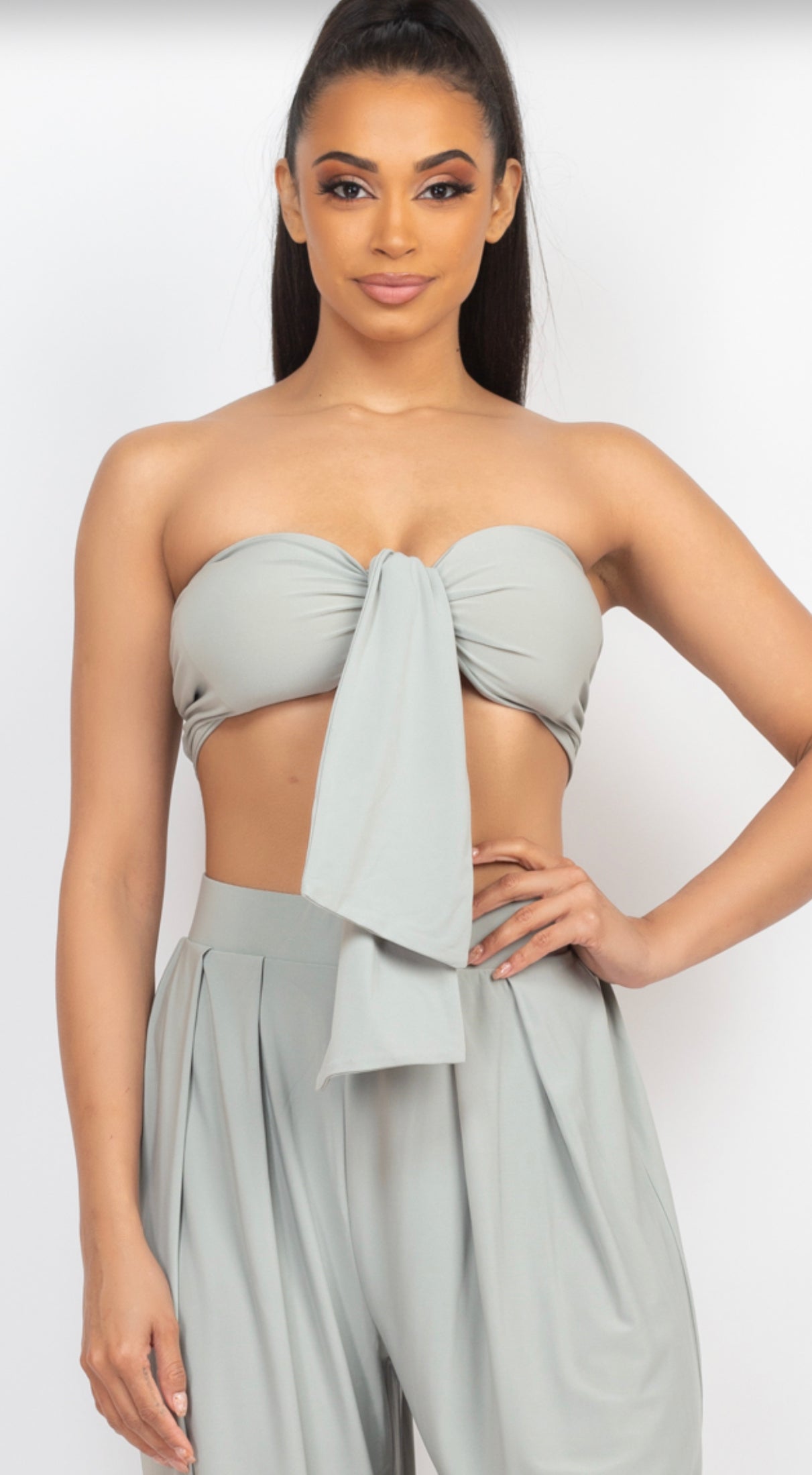 Strapless Tie Top & Pant Set