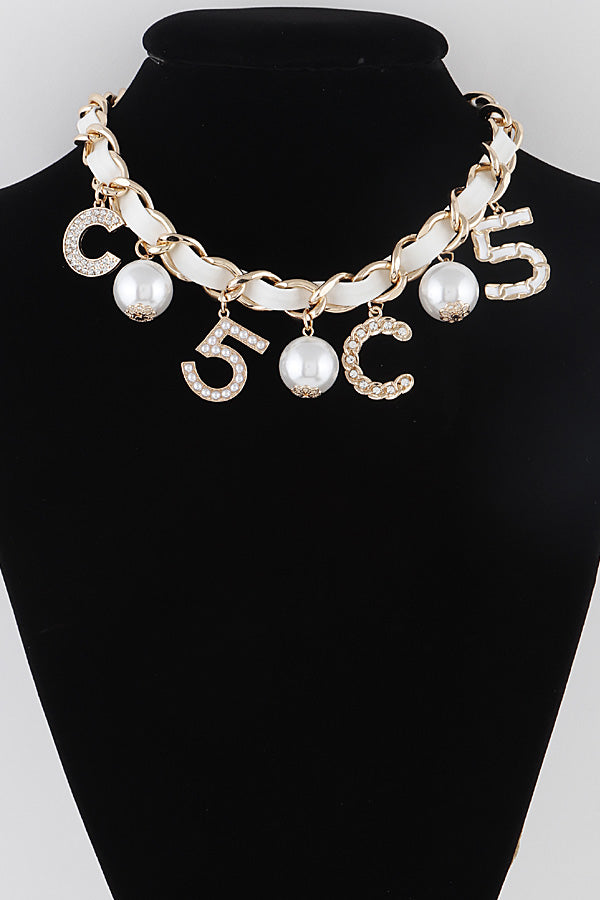 White Charms and Pearls Necklace