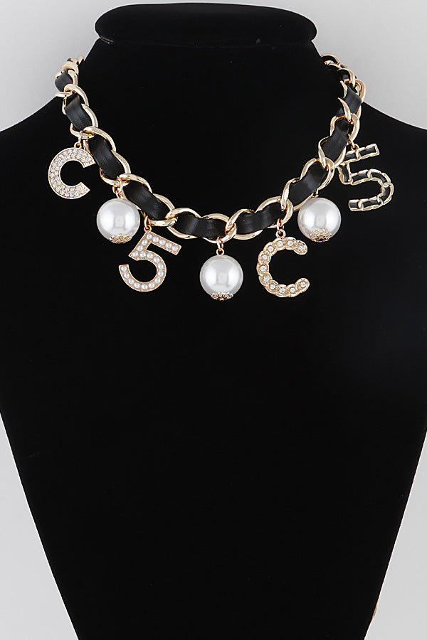 Black Charms and Pearls Necklace