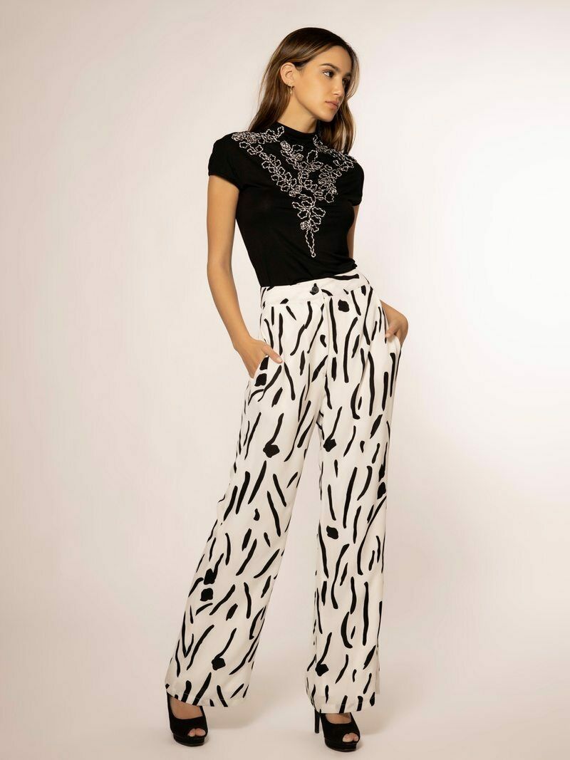 Abstract Print High Waist Wide Pants