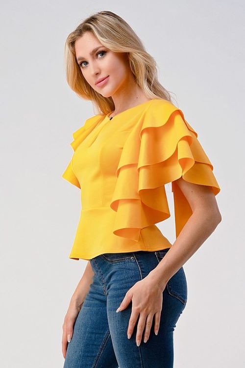 Front Key button with Flyaway sleeve Top (Run Smaller)