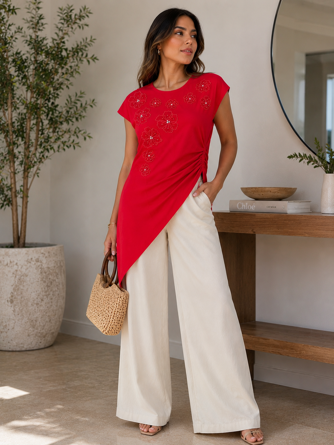 Red Asymmetric T-Shirt