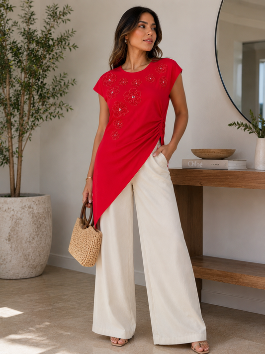 Red Asymmetric T-Shirt