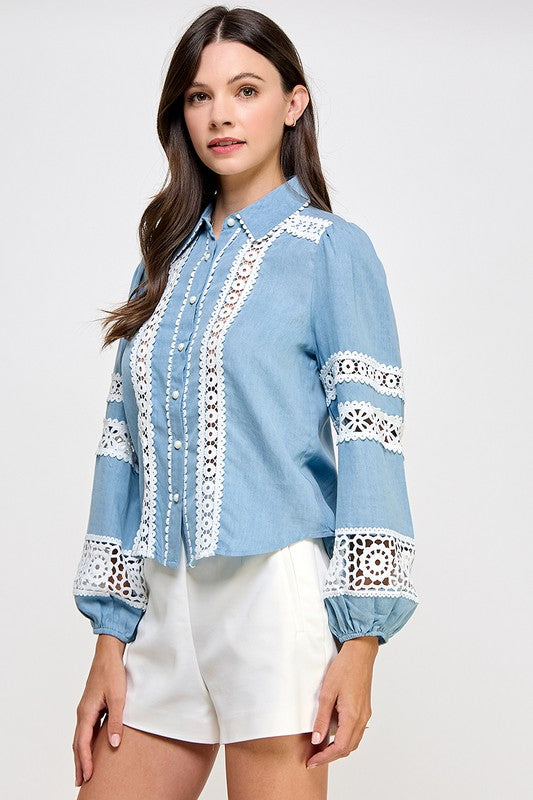 Lace Light Denim Shirt