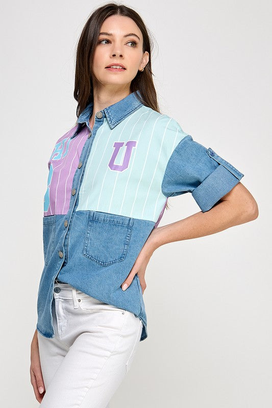 Lavander Denim Fashion Color Block