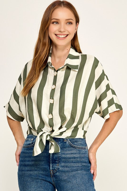 Pre-orderJuly 6 Olive Stripe Shirt