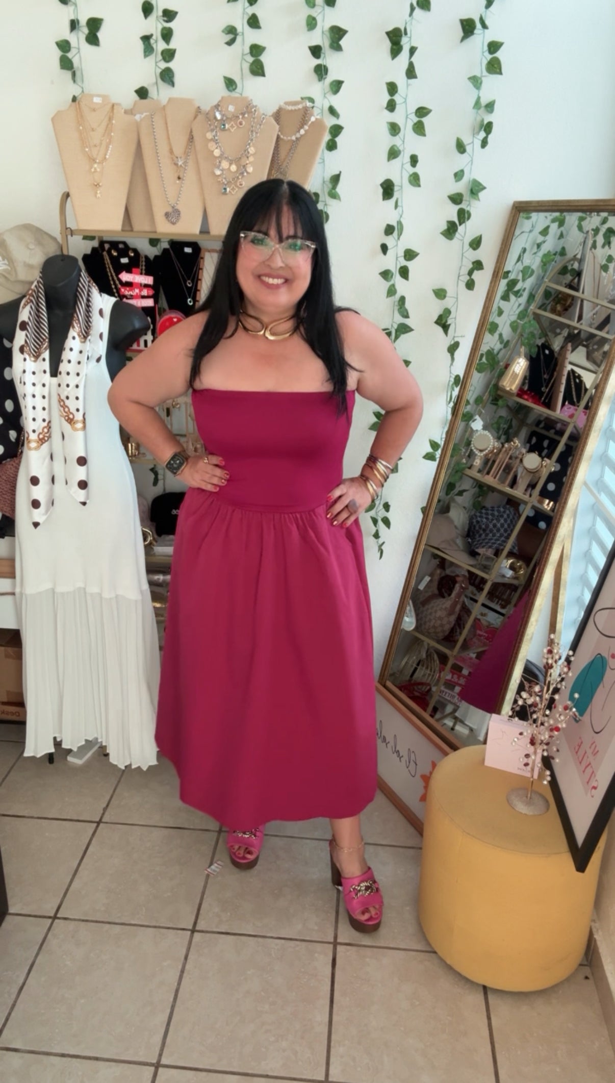 Fuchsia Strapless Midi Dress