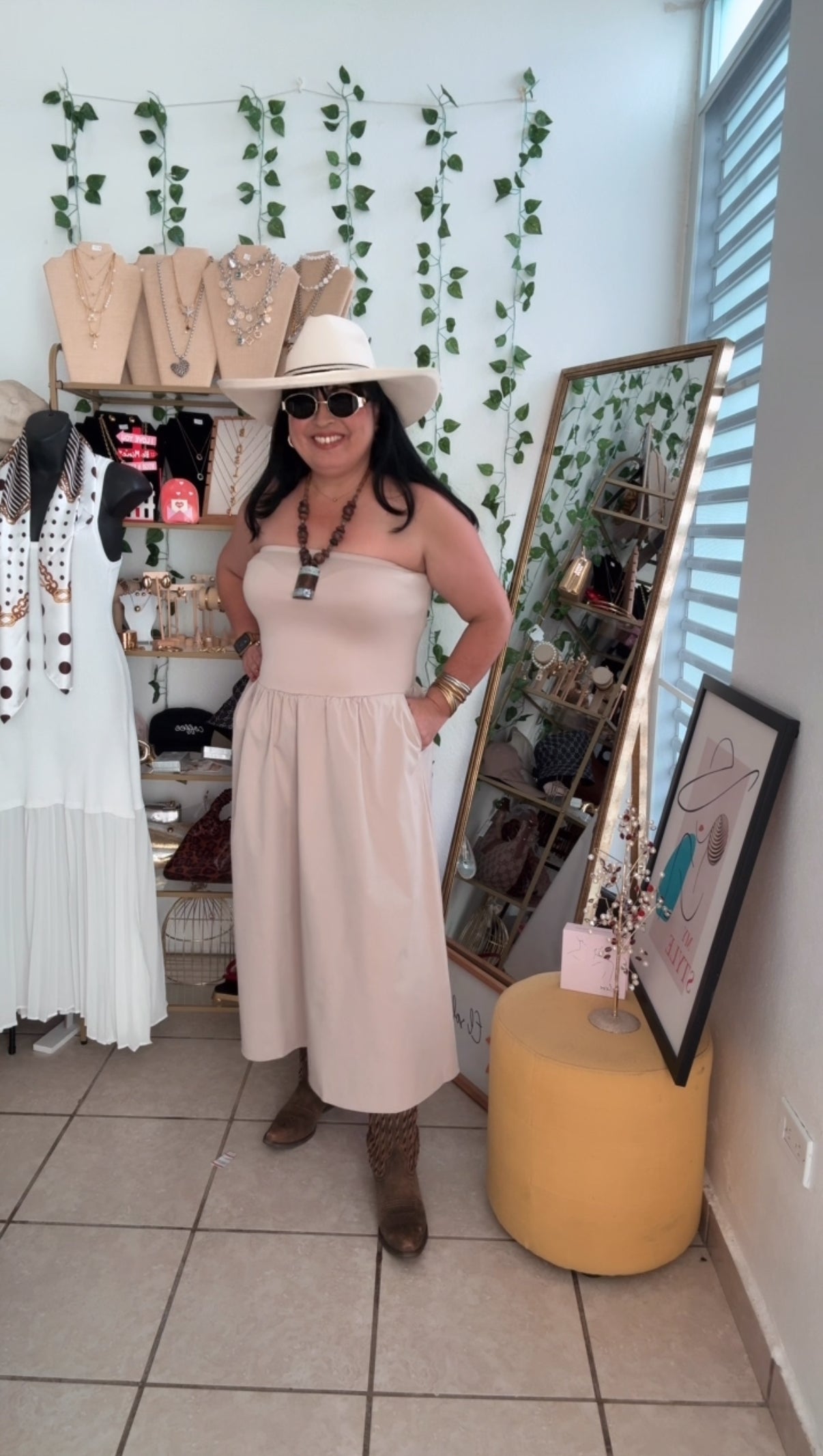 Taupe Strapless Midi Dress