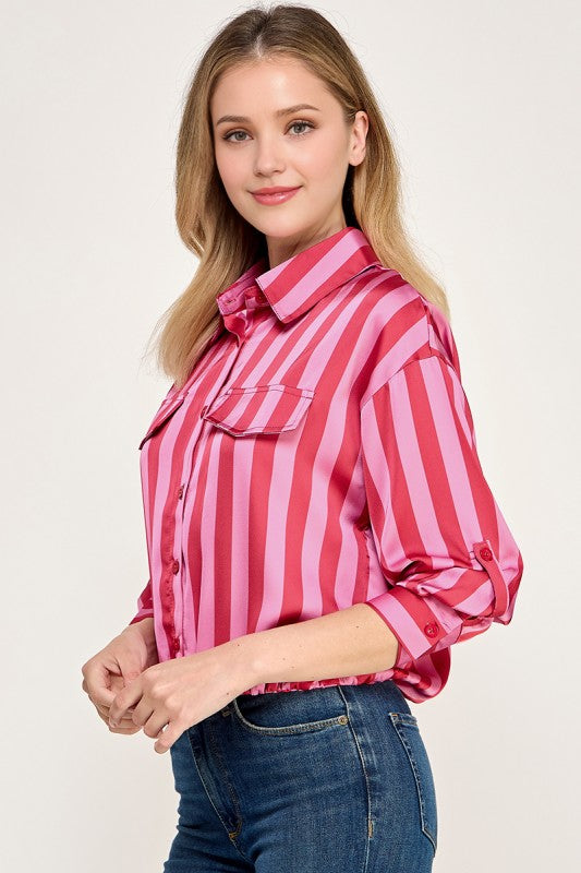 Pre-order Agosto 10 Red/Pink Waistband 3Q Sleeve Shirt