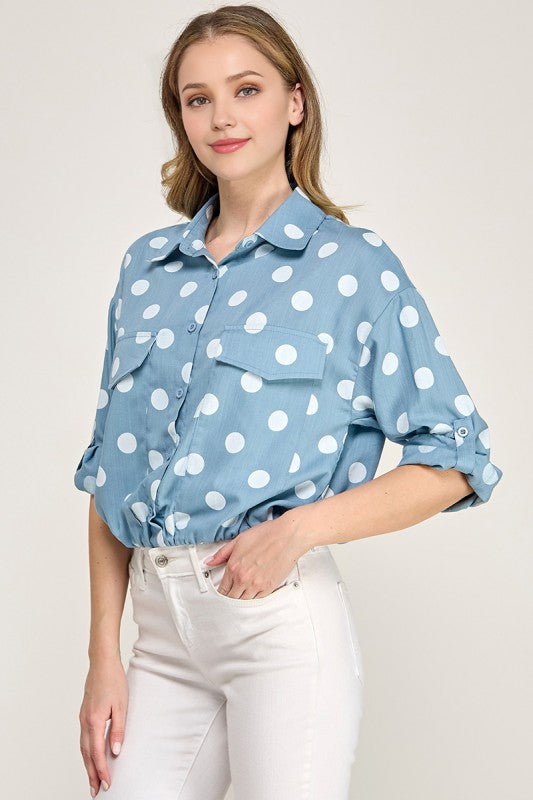 Pre-order June 15 Blue Polka Shirt