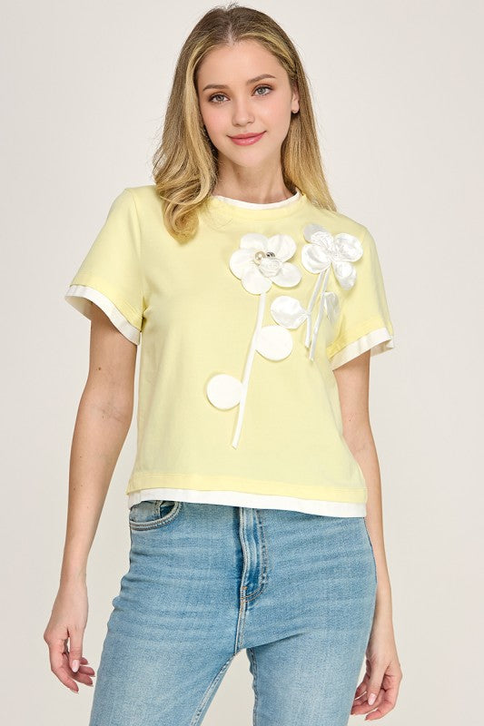 Yellow 3D Flower T-Shirt