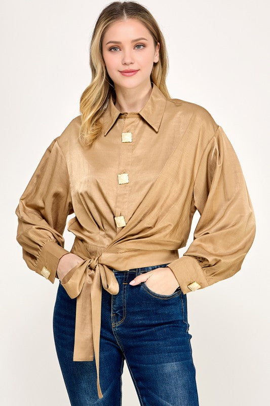 Pre-order Nov 2 Gold Wrap Satin Blouse
